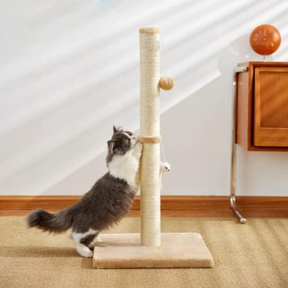 MeowHomm 32” Tall Cat Scratching Posts for Indoor Cats Adults with 2 Hanging Ball, Large Cat Scratch Post Cat Scratcher Includes Sisal Rope(Yellow) - Image 6
