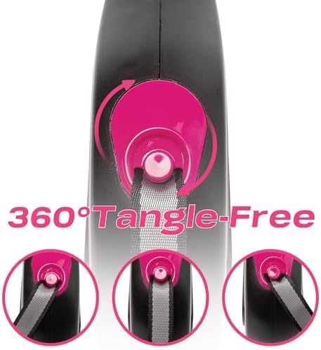 PINA Retractable Dog Leash, 26ft Dog Leash for Small Medium Large Dogs Up to 110lbs, 360° Tangle-Free Strong Reflective Nylon Tape, with Anti-Slip Handle, One-Handed Brake, Lock - Black Pink - Image 4