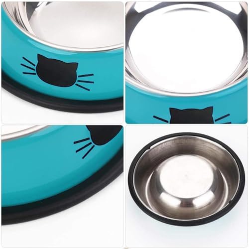 SUOXU Cat Bowls,Stainless Steel Cat Water Food Bowl,Puppy Feeding Bowl,Set of 3 Shallow Pet Bowl Rubber Base Non Slip Small Dogs Feeder Bowls - Image 4