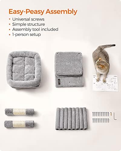 Feandrea Cat Tree, 29.1-Inch Small Cat Tower, Cute Plush Condo, Light Gray - Image 5