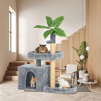 31.5inch Small Cat Tree Tower Condo for Indoor Cats, Soft Plush Multi-Level Climbing Tree Cat House with Cat Cave, Scratching Post, Sisal Rope, Grey - Image 6