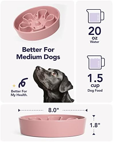 LE TAUCI Slow Feeder Dog Bowls Ceramic, 1.5 Cups Dog Food Bowl, Puppy Slow Feeder Dish for Fast Eaters,Pink Bloom - Image 5