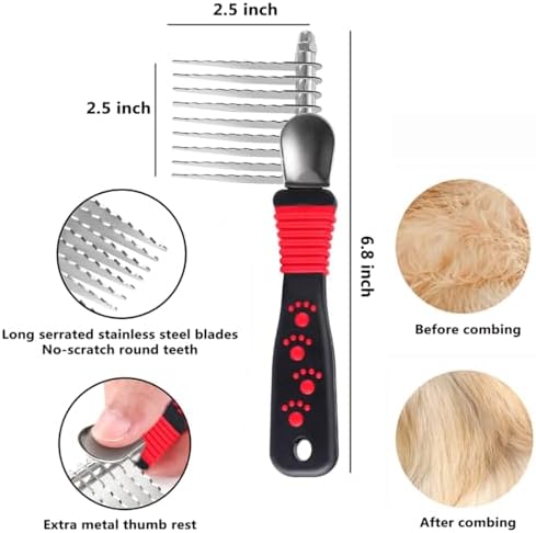 QUMY Dog Comb Kit-Dematting Rake Comb for Dogs Metal Cat Dog Grooming Brush - Image 2