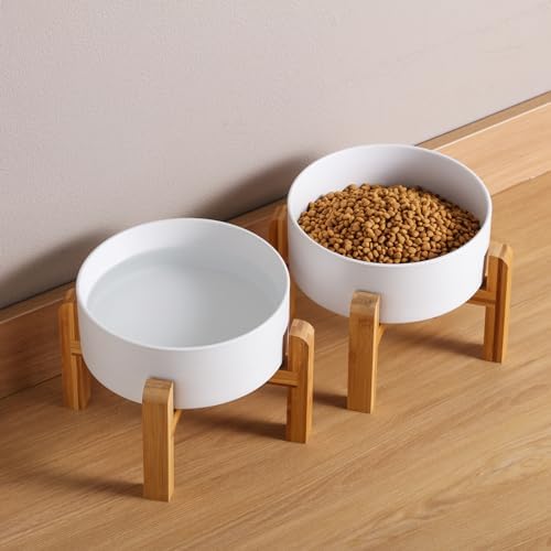 Elevated/Raised Ceramic Dog Bowl Stand for Medium Large Breed,Dog Food Water Dish Holder Weighted,8 in Wide Non Slip Modern Cute Porcelain Pet Bowl Stand - Image 4
