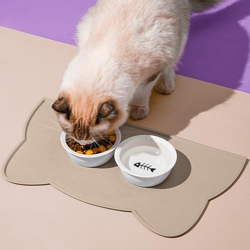Cat Food Mat, Silicone Non Slip Dog Bowl Mat Waterproof Cat Feeding Mat Stop Food Spills and Water Messes Out to Floor Pet Food Mat (Warm Taupe, 20" x 12") - Image 2
