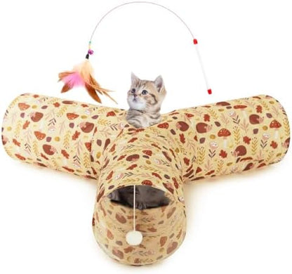 Tempcore Cat Tunnel, 3-Way Collapsible Toy, Large Size Khaki Hedgehog by Tempcore