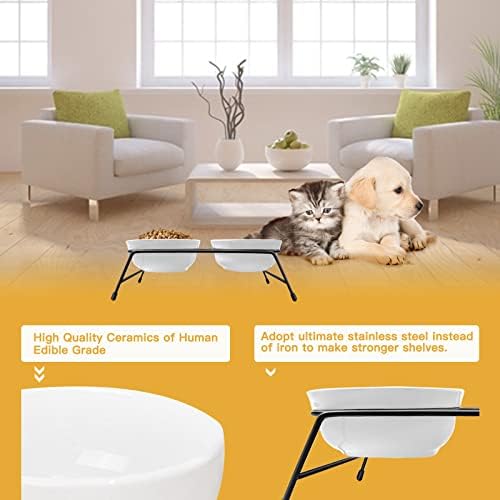 Anti-Vomiting Raised Cat Bowls - 2 × 13 oz Ceramic Cat Food & Water Bowls with Non-Slip Stainless Steel Stand, Dishwasher Safe for Indoor Cats - Image 4