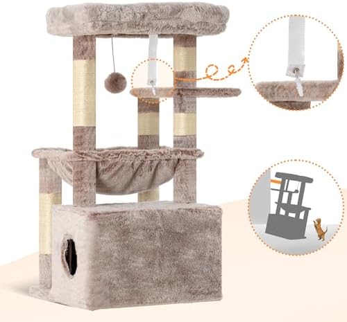 Heybly Cat Tree, Kitten Tower with Large Soft Cat Basket HCT008SMU - Image 7