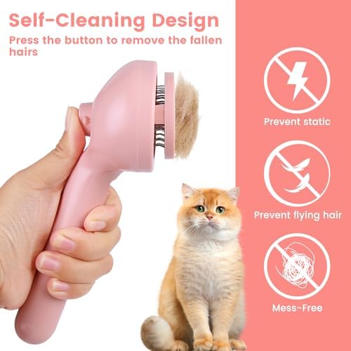 Steam Brush for Shedding Pets - Self-Cleaning Grooming Comb with Water Tank for Long & Short Haired Cats and Dogs (Pink) - Image 3