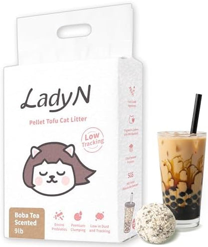 Lady N Pellet Tofu Cat Litter, Boba Tea, Strong Clumping, Low Tracking 9lb by LadyN