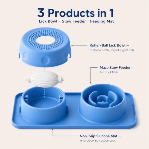 Silicone 2-in-1 Dog Slow Feeder & Lick Bowl Station, Azure Blue - Image 4