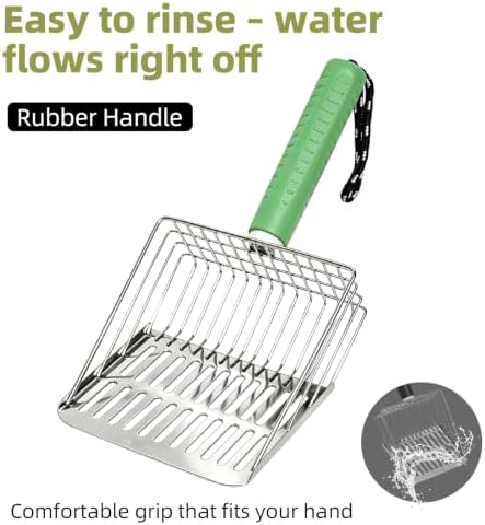 5 in 1 Stainless Steel Cat Litter Scoop with Holder,Litter Cleaner Corner Scoop Sand Sifter,Easy to Clean Cat Little Box, Sifting Litter Scoop Shovel for Reptile Terrarium Sand Waste (Green) - Image 7