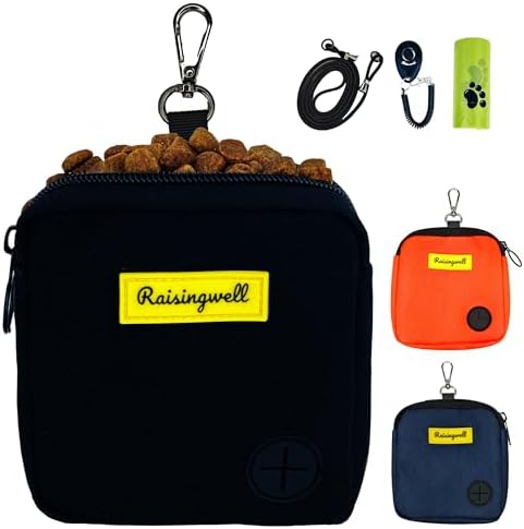 Raisingwell Dog Treat Pouch for Pet Walking and Training with Clicker Poop Bags Small Fanny Zipper Pack Holder for Puppy Snack Dispenser Kit for Leash and Outdoor Use (Black) by Raisingwell