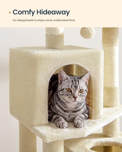 SONGMICS HOME Cat Tree for Indoor Cats, Multi-Level Cat Tower with Sisal Scratching Posts, Hammock and Condo, Beige - Image 5