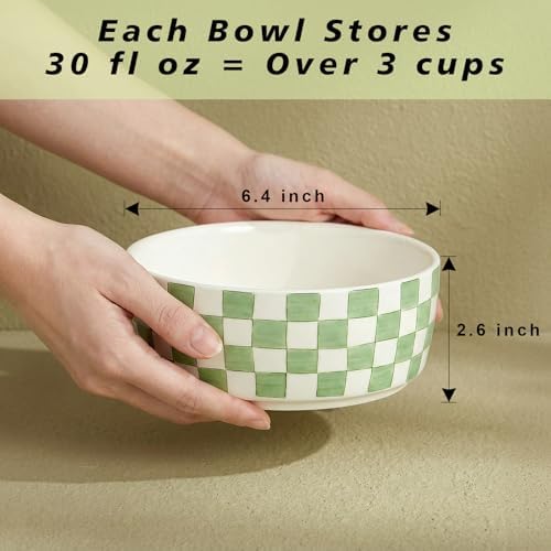 6.4 inch Ceramic Hand Painted Basic Dog Bowl Set of 2 with Anti-Skid Rubber Base, Food and Water Bowls for Small Pets Green - Image 2