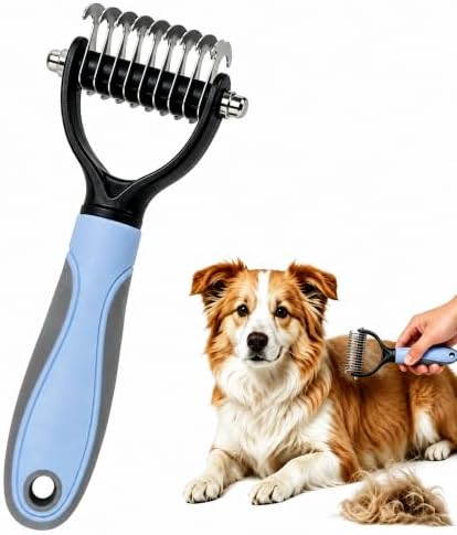 Pet Grooming Brush - Double-Sided Dematting Comb & Deshedding Tool for Dogs and Cats, Effortless Hair Removal, Ideal for Long-Haired Breeds, Reduce Shedding (1, Blue, Small) by Unknown