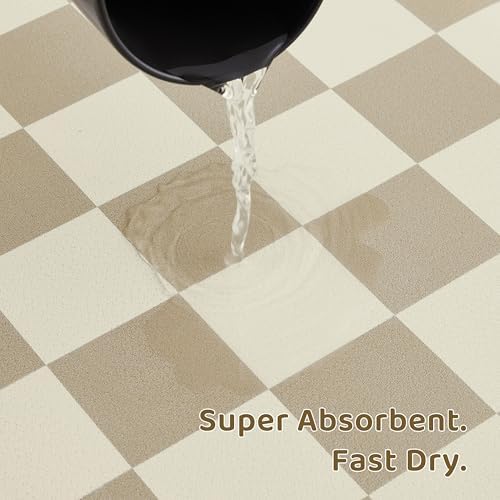 Checkered Dog Feeding Mat, Absorbent Mats for Dog Food and Water Bowl, Dispenser, Aesthetic Khaki Beige Checkerboard Pet Placemat for Dogs, Cats, Puppy Accessories (Khaki, 16 x 24) - Image 4