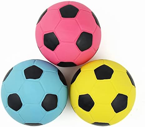 Squeaky Dog Ball, Soft Latex Rubber Squeaky Dog Toys for Small Dogs Puppies, Cute Bounce Squeak Toys Play Fetch Soccer Ball by Pawdoer