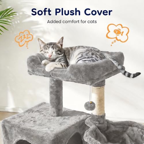 Fansafurn Cat Tree Tower for Indoor Cats, 36-inch Adult Cat Tree House for Large Adult Cats with Steps, Scratching Post, 2 Cat Condo, Dangling Toys, Light Grey - Image 4