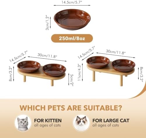 Havniva Elevated Cat Bowls, Ceramic Cat Bowl with Bamboo Stand Wide Opening - Image 2