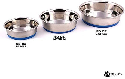 Max and Neo Heavyweight Non-Skid Rubber Bottom Stainless Steel Dog Bowl - We Donate a Bowl to a Dog Rescue For Every Bowl Sold (Medium - 50oz - 8" Diameter) - Image 2
