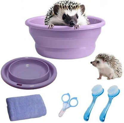 JSLZF Hedgehog Bath Supplies Grooming Kit: Foldable Bathtub, Nail Clippers, Bathing Brushes, Towel for Hedgehog Small Pets Like Guinea Pigs by JSLZF