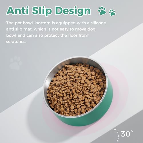 WENBOKMIN Dog Bowl, Stainless Steel Food and Water Bowl, 64oz, Deep Green | Non Slip Quiet Bottom, Easy to Clean, Dishwasher Safe - Image 6