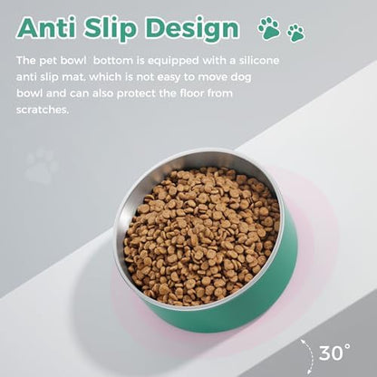 WENBOKMIN Dog Bowl, Stainless Steel Food and Water Bowl, 64oz, Deep Green | Non Slip Quiet Bottom, Easy to Clean, Dishwasher Safe - Image 6