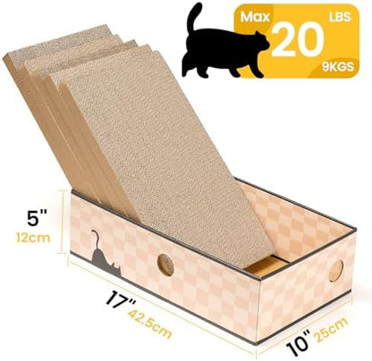 Conlun Cat Scratcher Box with Heavy-Duty Double-Sided Cardboard Pad, Cardboard Lounger, Interactive Hole Design, Cat Bed for Indoor Cats, Checkered,Large - 5 Pack - Image 3