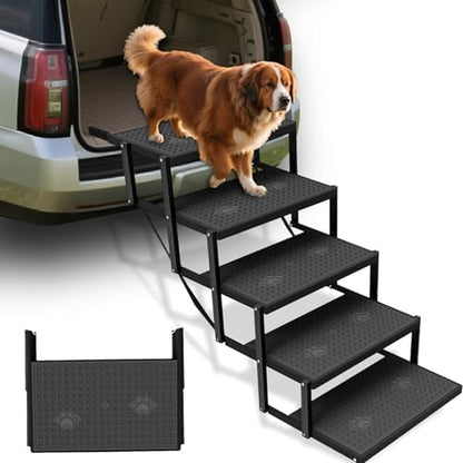 Dog Steps for Car & SUV – 5-Step Foldable Pet Stairs for Large Dogs, Non-Slip Heavy-Duty Plastic Dog Stairs, Lightweight & Portable Vehicle Access, Great Alternative to Pet Ramp for Truck by Unknown