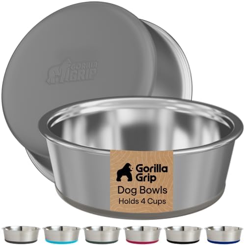 GORILLA GRIP Dog Bowls, Food Grade Stainless Steel, Set of 2, 4 Cup, Gray by GorillaGrip