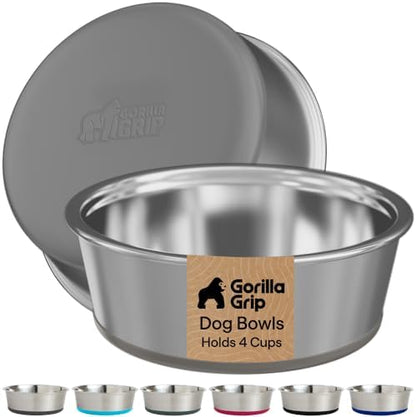 GORILLA GRIP Dog Bowls, Food Grade Stainless Steel, Set of 2, 4 Cup, Gray by GorillaGrip