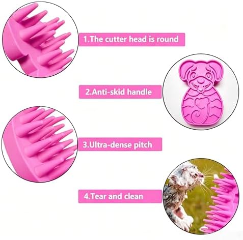Pet Bath & Massage Brush,Pet Grooming Brush,Soft Rubber Scrubber for Brushing,Massaging,Bathing,Shampooing and Reducing Hairballs (Pink, Style 3) - Image 3