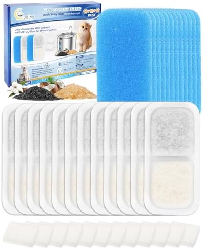 12+12+12 Pack Cat Water Fountain Filter Compatible with oneisall PWF-001 2L/67oz, Fit for oneisall Cat Fountain Filters Replacement Multilayer Filters System by Cunina