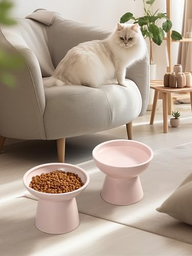 LoeJan Elevated Cat Food and Water Bowls Set, Pink - Raised Ceramic Anti-Vomit Whisker-Free Feeder for Kittens to Adult Cats - Image 7