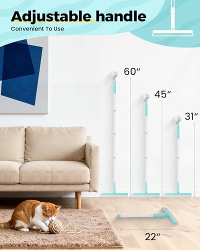 Carpet Rake for Pet Hair Removal Tool - 4 in 1 Pet Hair Remover Kit for Dog Cat Fur Remover, Contain 60" Adjustable Rubber Broom, Glove, Magic Brush and Scraper for Furniture (Blue) - Image 7