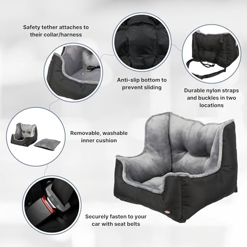 Trixie Deluxe Dog Car Booster Seat 19.7 x 19.7 x 15.7 in with Safety Tether & Secure Belt Installation - Elevated Travel Bed for Small Dogs with Removable Cushion - Image 4