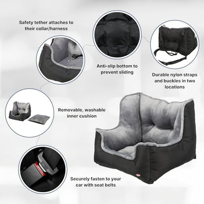 Trixie Deluxe Dog Car Booster Seat 19.7 x 19.7 x 15.7 in with Safety Tether & Secure Belt Installation - Elevated Travel Bed for Small Dogs with Removable Cushion - Image 4
