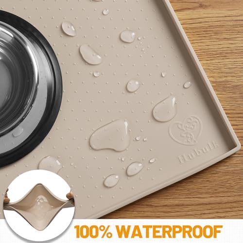 Hubulk Dog Feeding Mat,100% Waterproof Food Grade Silicone Pet Food and Water Bowl Placemat,Dishwasher, High Raised Edge to Prevent Spills,Nonslip Tray to Stop Messes on Floor（19"x12"x0.5", Taupe） - Image 4