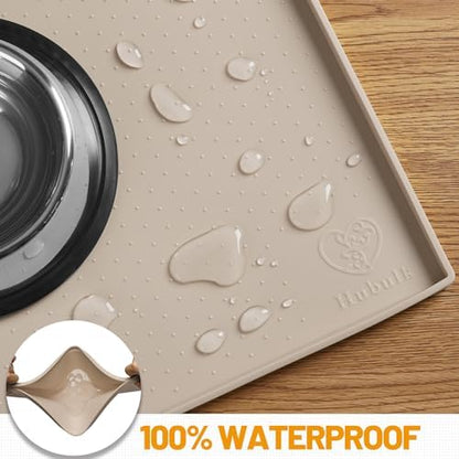 Hubulk Dog Feeding Mat,100% Waterproof Food Grade Silicone Pet Food and Water Bowl Placemat,Dishwasher, High Raised Edge to Prevent Spills,Nonslip Tray to Stop Messes on Floor（19"x12"x0.5", Taupe） - Image 4