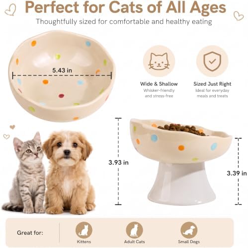 Mushroom Cat Bowl, Elevated Ceramic Cat Bowl, Confetti - Image 2