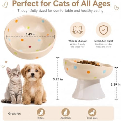 Mushroom Cat Bowl, Elevated Ceramic Cat Bowl, Confetti - Image 2