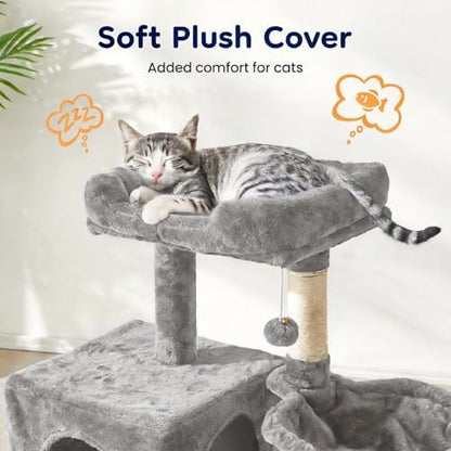 Fansafurn Cat Tree Tower for Indoor Cats, 36-inch Adult Cat Tree House for Large Adult Cats with Steps, Scratching Post, 2 Cat Condo, Dangling Toys, Light Grey - Image 4