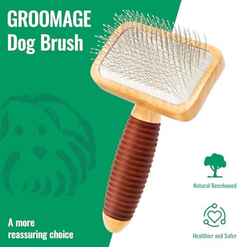 Small Slicker Brush for Dogs & Cats, Professional Pets Long Pin Brush for Grooming, Shedding - Non-Slip Rubber Beech Handle - Image 2