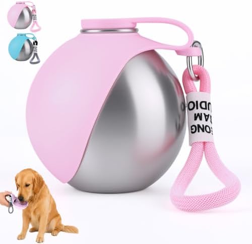 2 in 1 Portable Tumbler for Dogs,Portable Dog Water Ball,10Oz Stainless Steel Dog Water Bottle with Silicone Foldable Bowl, Leak-Proof 2 in 1 Portable Small Dog Water Bottle for Walking by BLOWADM