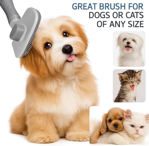 Generic Pet Grooming Brush, Gray - Self Cleaning Dematting Comb for Cats and Dogs, Bristles with Massage Particles, Ergonomic Handle Design, Easy to Use, for Long or Short Hair Breeds, Stainless Steel - Image 6