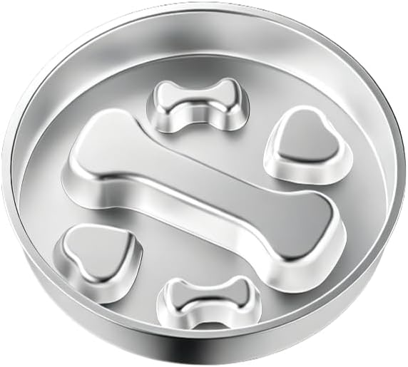 Slow Feeder Dog Bowl Stainless Steel Dog Slow Feeder Food Bowl, Metal Non-Slip Lick Plate,Puppy or Cat Food Holder,Pet Supplies,Puzzle Maze Dish for Small & Medium Sized Breeds (Bone)