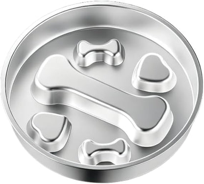Slow Feeder Dog Bowl Stainless Steel Dog Slow Feeder Food Bowl, Metal Non-Slip Lick Plate,Puppy or Cat Food Holder,Pet Supplies,Puzzle Maze Dish for Small & Medium Sized Breeds (Bone)