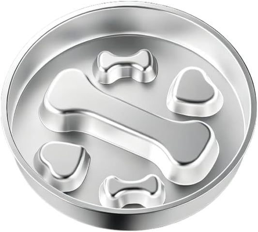Slow Feeder Dog Bowl Stainless Steel Dog Slow Feeder Food Bowl, Metal Non-Slip Lick Plate,Puppy or Cat Food Holder,Pet Supplies,Puzzle Maze Dish for Small & Medium Sized Breeds (Bone)