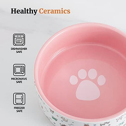 Fun Elements Ceramic Dog Bowls, Large Sized 64 Fl Oz Heavy Food and Water Bowl for Medium Dogs with Adorable Patterns (Large, Pink) - Image 2